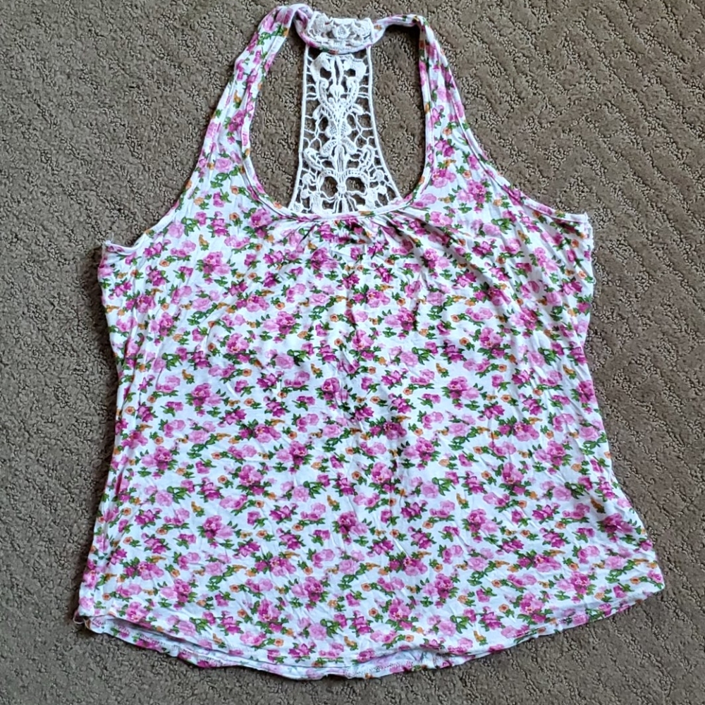 Cute floral and lace tank top